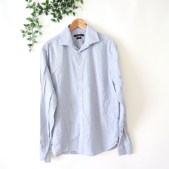 John Varvatos Men's Blue Black Check Slim Fit Long Sleeve Button Shirt Size 16 - Picture 1 of 4